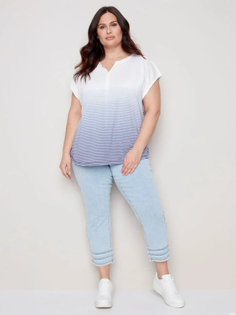 Charlie B Women's Ombre Striped Top Plus - Ocean