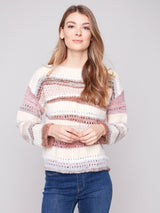 Charlie B Women's Patchwork Knit Drop Shoulder Sweater - A&M Clothing & Shoes Westlock