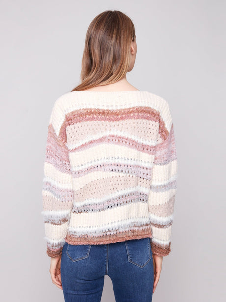 Charlie B Women's Patchwork Knit Drop Shoulder Sweater - Fig