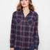 Charlie B Women's Plaid V-Neck Placket Long Sleeve Shirt - Midnight