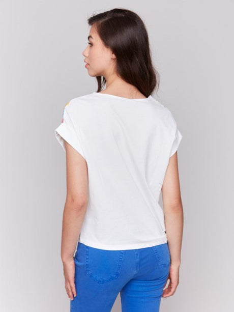 Charlie B Women's Printed Linen Top with Side Tie - Flowers