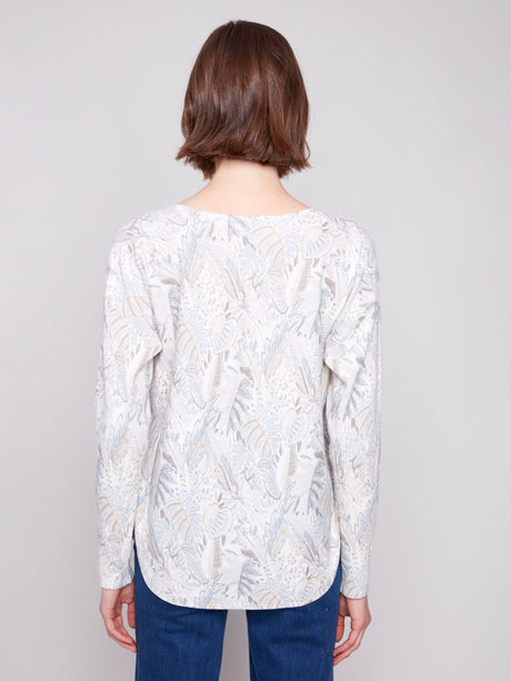 Charlie B Women's Printed Rounded Hem Sweater - Foliage