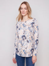 Charlie B Women's Printed Rounded Hem Sweater - A&M Clothing & Shoes Westlock