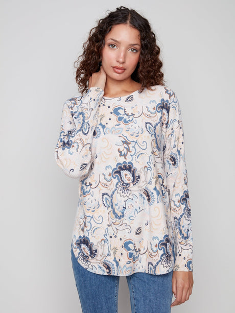 Charlie B Women's Printed Rounded Hem Sweater - Blush