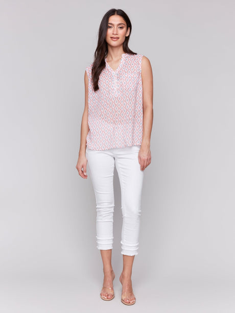 Charlie B Women's Printed Sleeveless Shirt - Waves