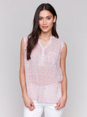 Charlie B Women's Printed Sleeveless Shirt - Waves