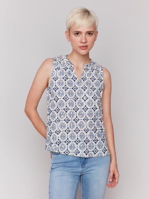 Charlie B Women's Printed Sleeveless Top - A&M Clothing & Shoes - Westlock