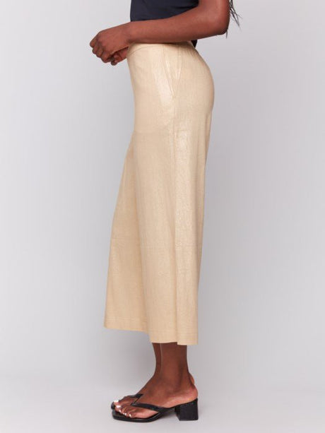 Charlie B Women's Pull On Foil Linen Stretch Pants with Pockets - Gold