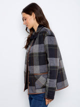 Charlie B Women's Reversible Plaid Leather Binding Jacket - Navy