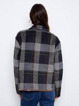 Charlie B Women's Reversible Plaid Leather Binding Jacket - Navy