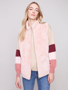 Charlie B Women's Reversible Quilted Faux Fur Vest - Ballet