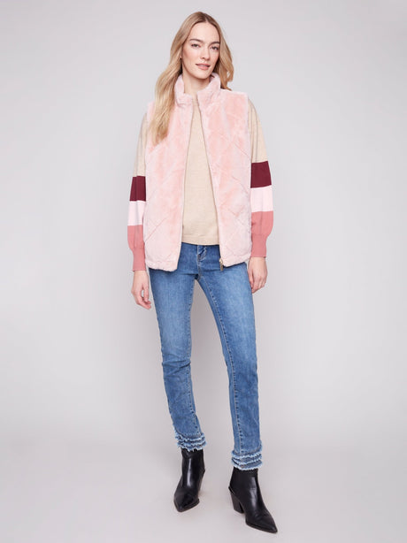 Charlie B Women's Reversible Quilted Faux Fur Vest - Ballet