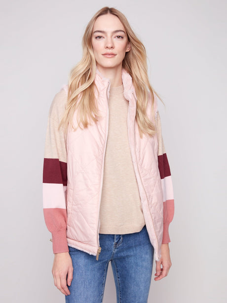 Charlie B Women's Reversible Quilted Faux Fur Vest - Ballet