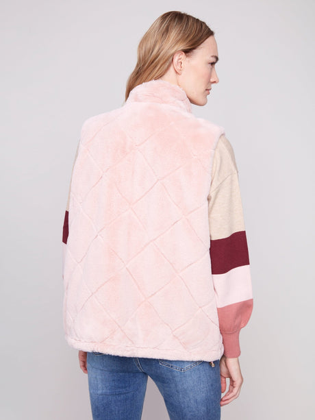 Charlie B Women's Reversible Quilted Faux Fur Vest - Ballet