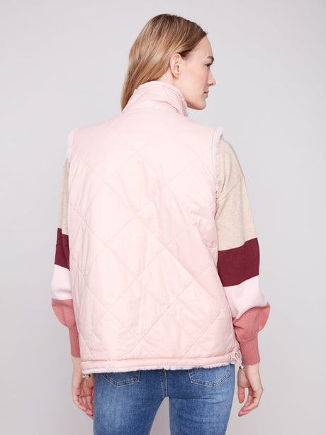 Charlie B Women's Reversible Quilted Faux Fur Vest - Ballet
