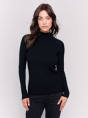 Charlie B Women's Rib Mock Neck Sweater - Black