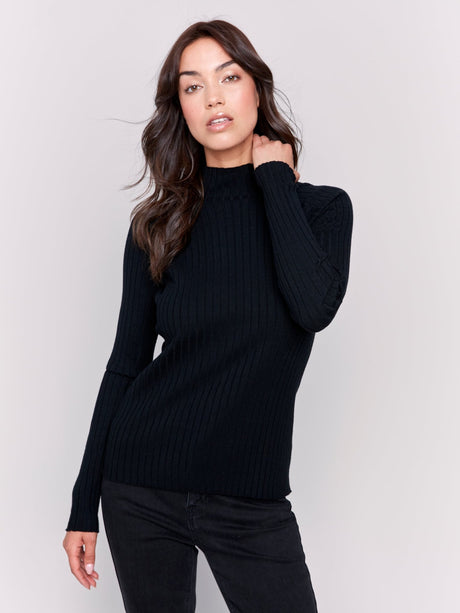 Charlie B Women's Rib Mock Neck Sweater - Black