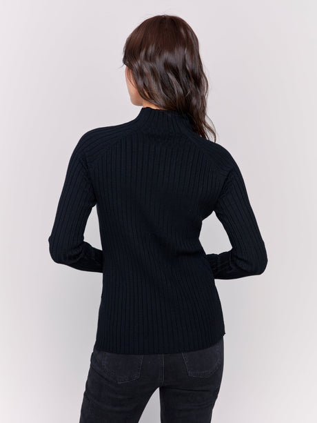 Charlie B Women's Rib Mock Neck Sweater - Black