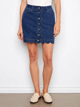 Charlie B Women's Scalloped Hem Button - Front Denim Skort - A&M Clothing & Shoes Westlock