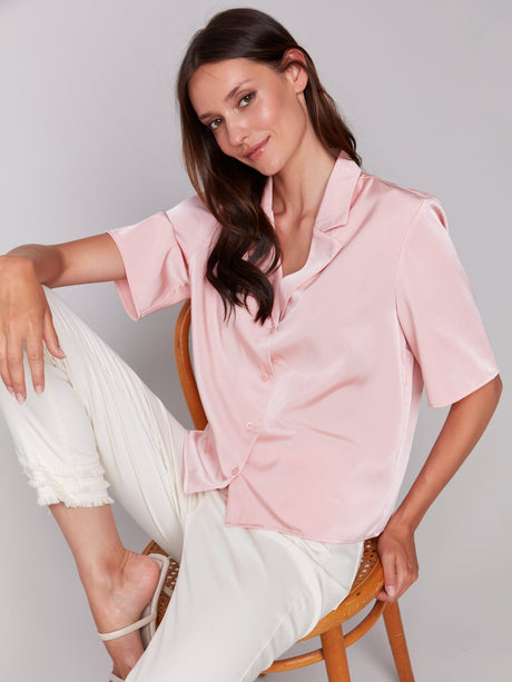 Charlie B Women's Short Sleeve Blouse - Guava
