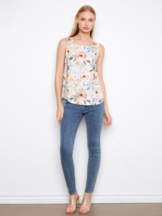 Charlie B Women's Sleeveless Rounded Hem Linen Blouse - A&M Clothing & Shoes - Westlock