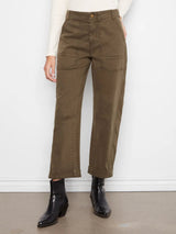 Charlie B Women's Smooth Twill Barrel Leg Patch Pocket Pants - Olive