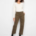 Charlie B Women's Smooth Twill Barrel Leg Patch Pocket Pants - Olive