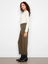 Charlie B Women's Smooth Twill Barrel Leg Patch Pocket Pants - Olive