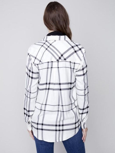 Charlie B Women's Soft Plaid Shirt - Ecru