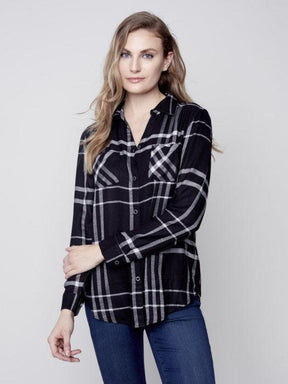 Charlie B Women's Soft Plaid Shirt - Black