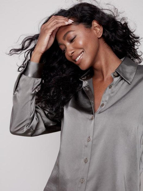 Charlie B Women's Solid Satin Shirt - Spruce