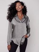 Charlie B Women's Solid Satin Shirt - Spruce
