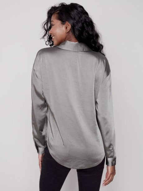 Charlie B Women's Solid Satin Shirt - Spruce