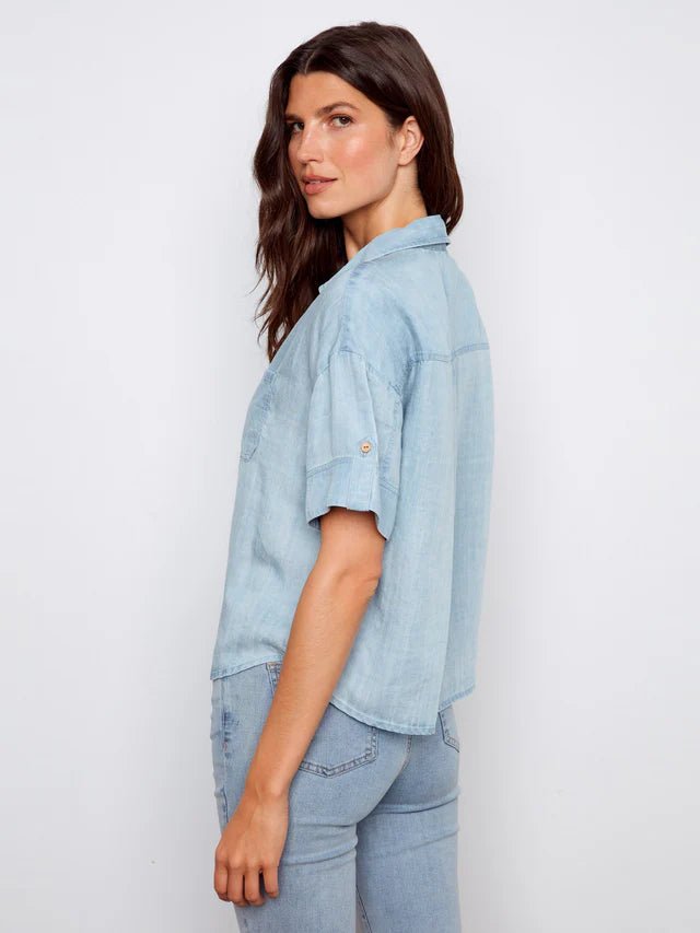 Charlie B Women's SS Button Front Tencel Patch Pocket Blouse - A&M Clothing & Shoes