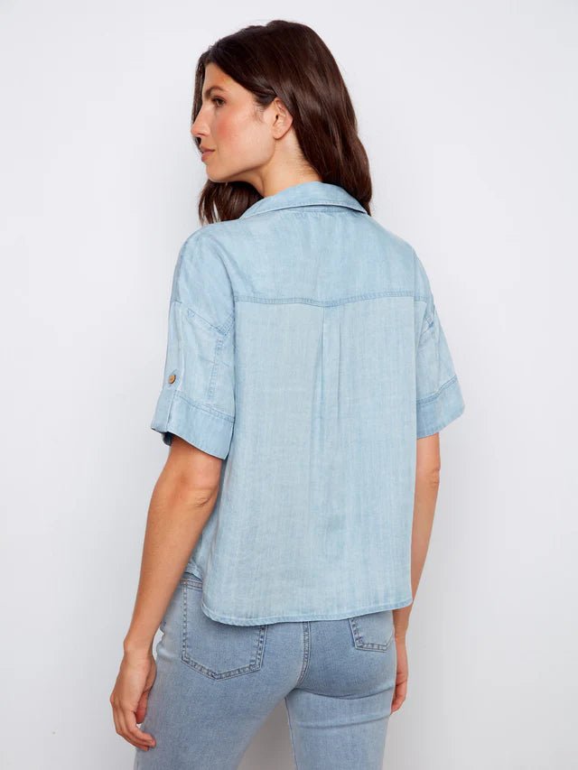 Charlie B Women's SS Button Front Tencel Patch Pocket Blouse - A&M Clothing & Shoes