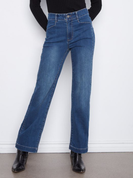 Charlie B Women's Straight Leg Front Panel Pocket Jeans - Washed Indigo