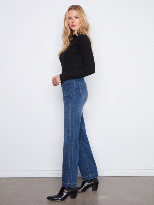 Charlie B Women's Straight Leg Front Panel Pocket Jeans - Washed Indigo
