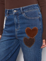Charlie B Women's Straight Leg Heart Patch Pants - Washed Indigo