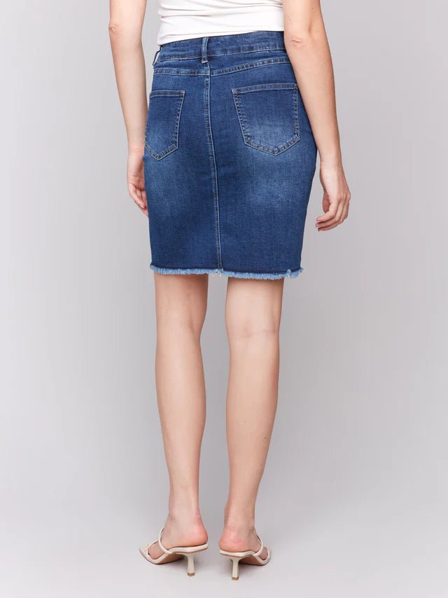 Charlie B Women's Stretch Denim Skort with Frayed Hem - A&M Clothing & Shoes - Westlock