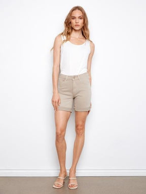 Charlie B Women's Stretch Twill Rolled Hem Shorts - Greige