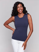 Charlie B Women's Super Stretch Sleeveless Top - Navy