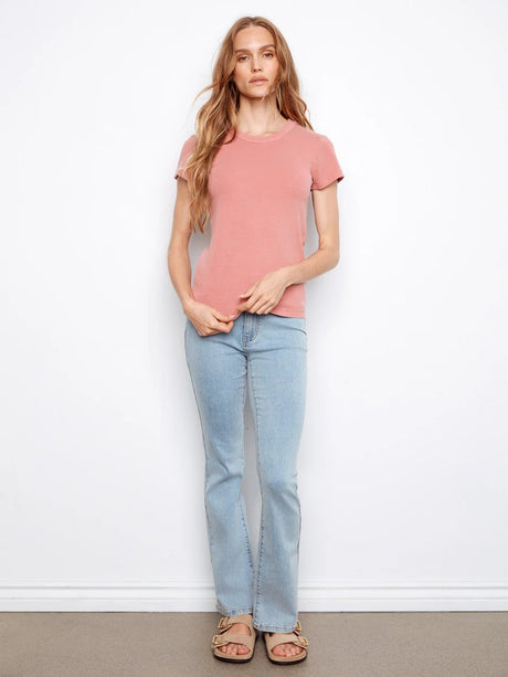 Charlie B Women's Tencel Rib Crew Neck T-Shirt - Carnation