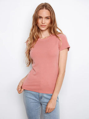 Charlie B Women's Tencel Rib Crew Neck T-Shirt - Carnation