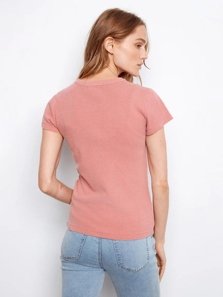 Charlie B Women's Tencel Rib Crew Neck T-Shirt - Carnation