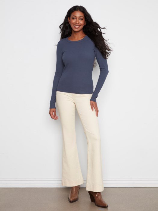 Charlie B Women's Tencel Rib Long Sleeve Crew Neck Top - Midnight