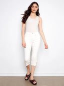Charlie B Women's Twill Narrow Leg Cuff Snap Hem Pants - White