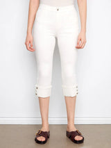 Charlie B Women's Twill Narrow Leg Cuff Snap Hem Pants - A&M Clothing & Shoes