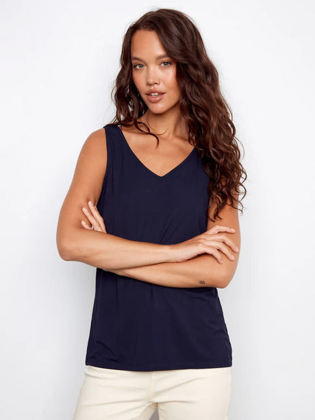 Charlie B Women's Wear 2-Way Bamboo Cami - Navy