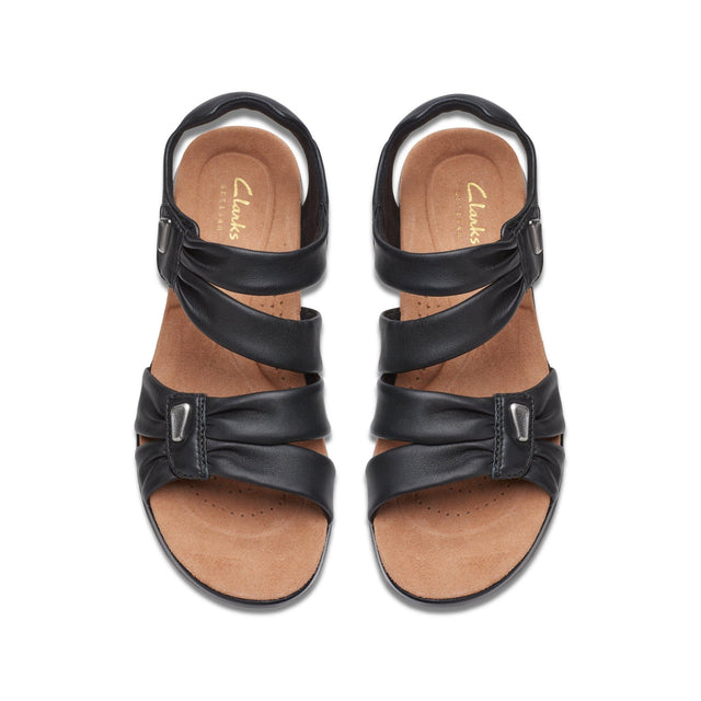 Clarks Women's Kitly Ave Black Leather Sandals - A&M Clothing & Shoes - Westlock