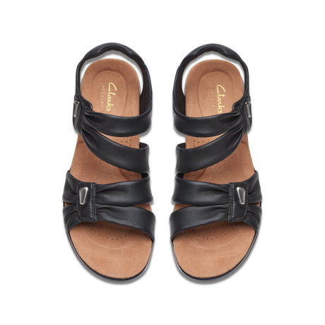Clarks Women's Kitly Ave Black Leather Sandals - Black